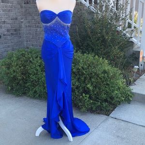 Size 6 Precious Formals Blue Sapphire Silk Dress